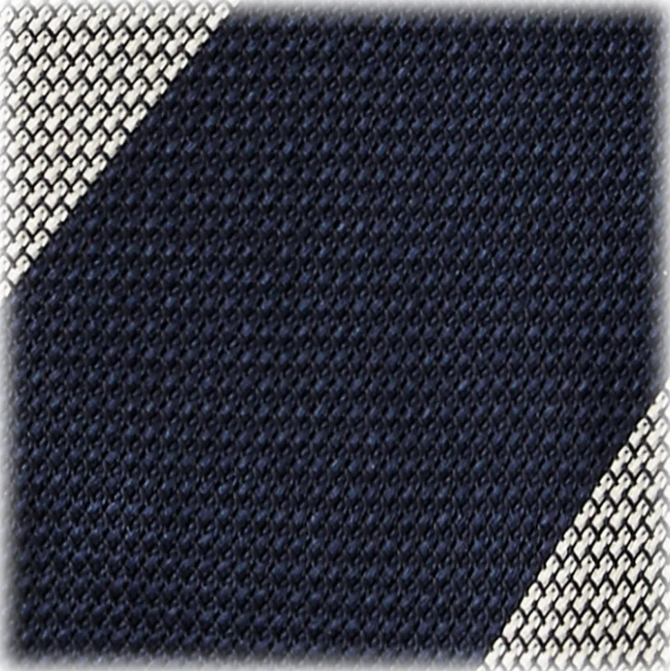 Viola Milano - Block Stripe 3-fold Grenadine Tie – Navy White - Made in Italy - Luxury Exclusive Collection - Avvenice