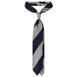 Viola Milano - Block Stripe 3-fold Grenadine Tie – Navy White - Made in Italy - Luxury Exclusive Collection - Avvenice
