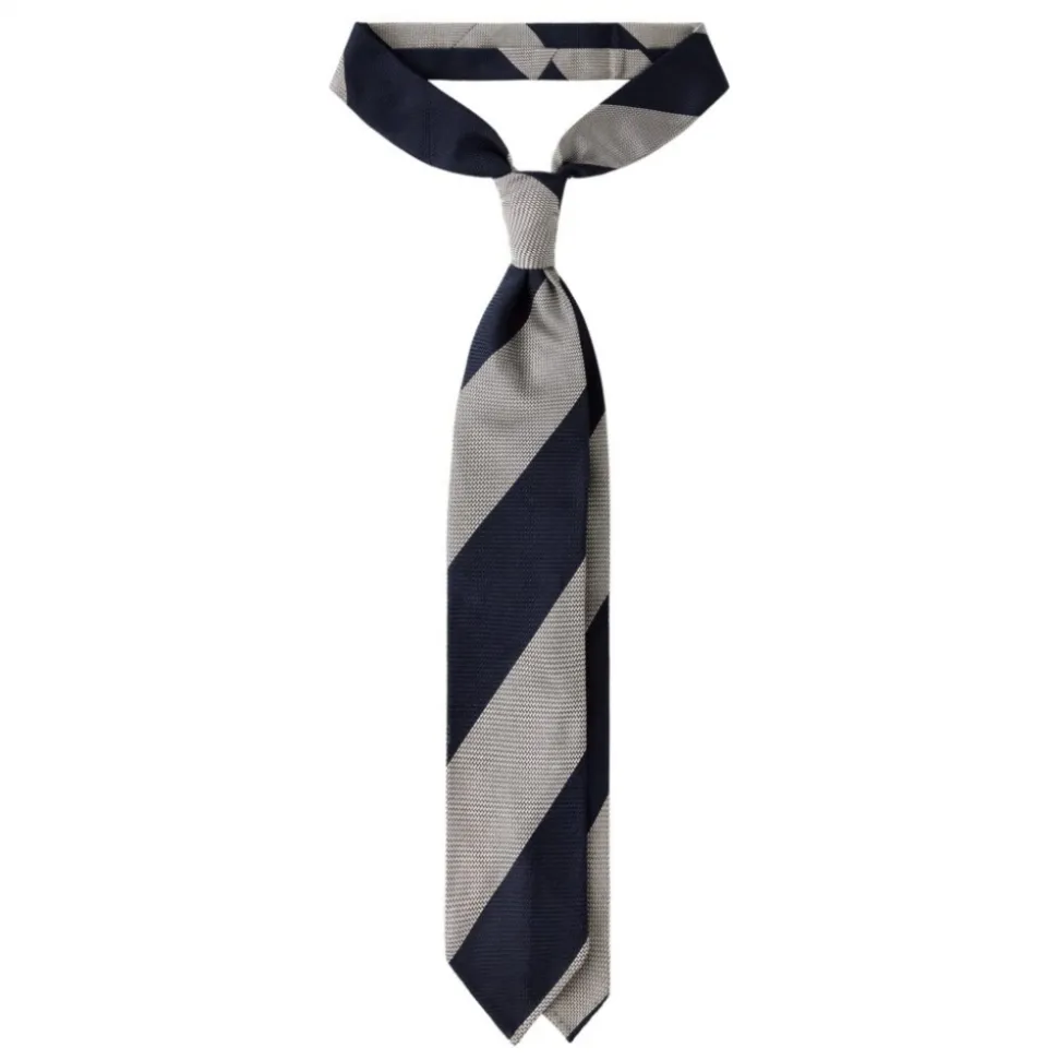Viola Milano - Block Stripe 3-fold Grenadine Tie – Navy White - Made in Italy - Luxury Exclusive Collection - Avvenice
