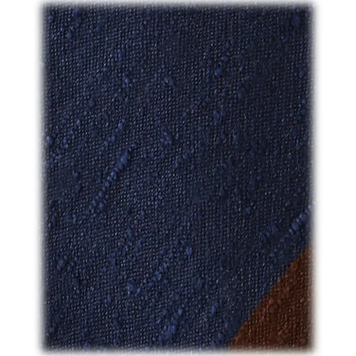 Viola Milano - Block Stripe Handrolled Woven Shantung Tie - Navy/Brown - Handmade in Italy - Luxury Exclusive Collection - Avvenice
