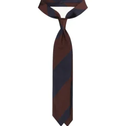 Viola Milano - Block Stripe Handrolled Woven Silk Jacquard Tie - Navy/Brown - Handmade in Italy - Luxury Exclusive Collection - Avvenice