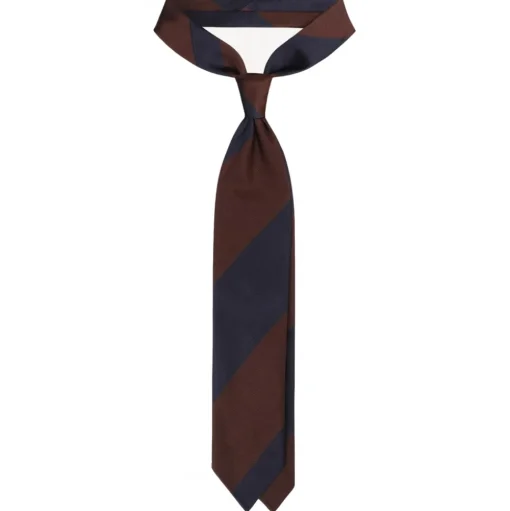 Viola Milano - Block Stripe Handrolled Woven Silk Jacquard Tie - Navy/Brown - Handmade in Italy - Luxury Exclusive Collection - Avvenice