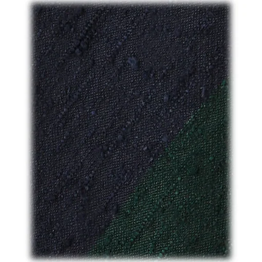 Viola Milano - Block Stripe Handrolled Woven Shantung Tie - Navy/Forest - Handmade in Italy - Luxury Exclusive Collection - Avvenice
