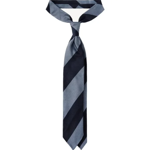 Viola Milano - Block Stripe 3-Fold Grenadine Tie - Navy/Sea - Handmade in Italy - Luxury Exclusive Collection - Avvenice