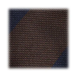 Viola Milano -  Block Stripe 3-fold Grenadine Tie – Navy Brown - Made in Italy - Luxury Exclusive Collection - Avvenice