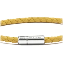 Viola Milano - Braided Italian Leather Bracelet - Yellow - Handmade in Italy - Luxury Exclusive Collection - Avvenice