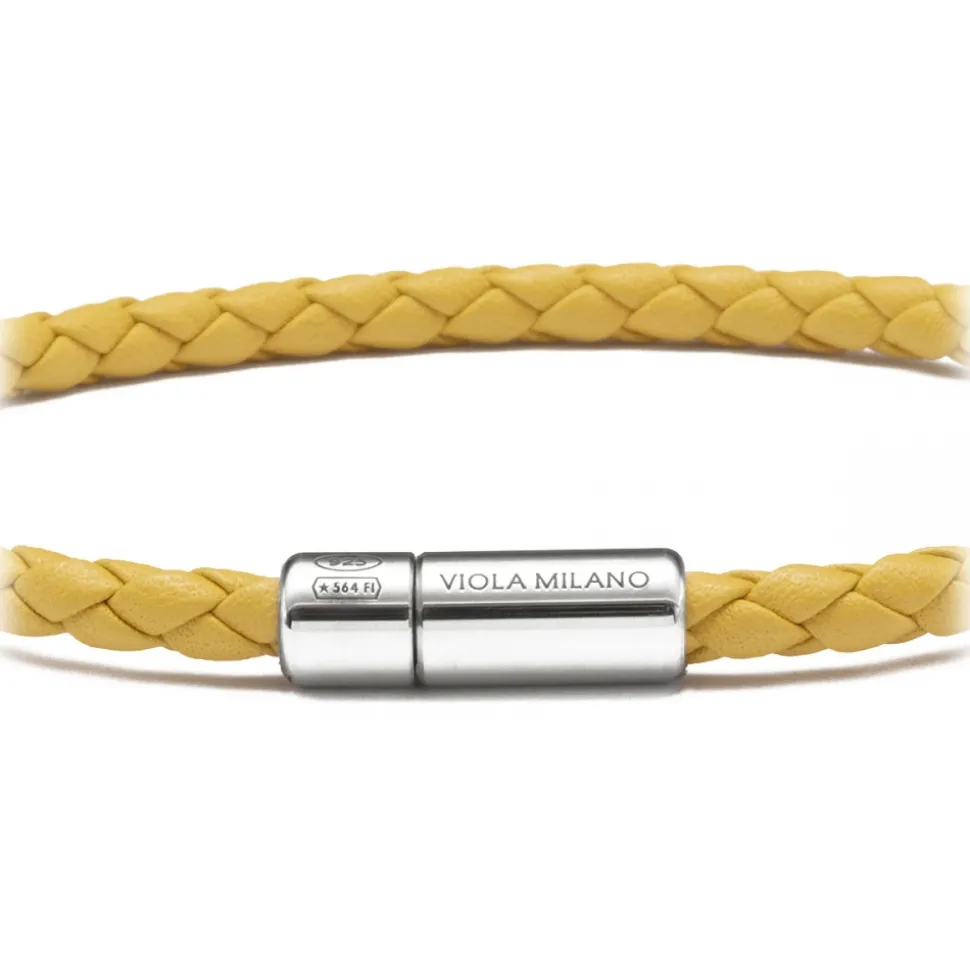 Viola Milano - Braided Italian Leather Bracelet - Yellow - Handmade in Italy - Luxury Exclusive Collection - Avvenice