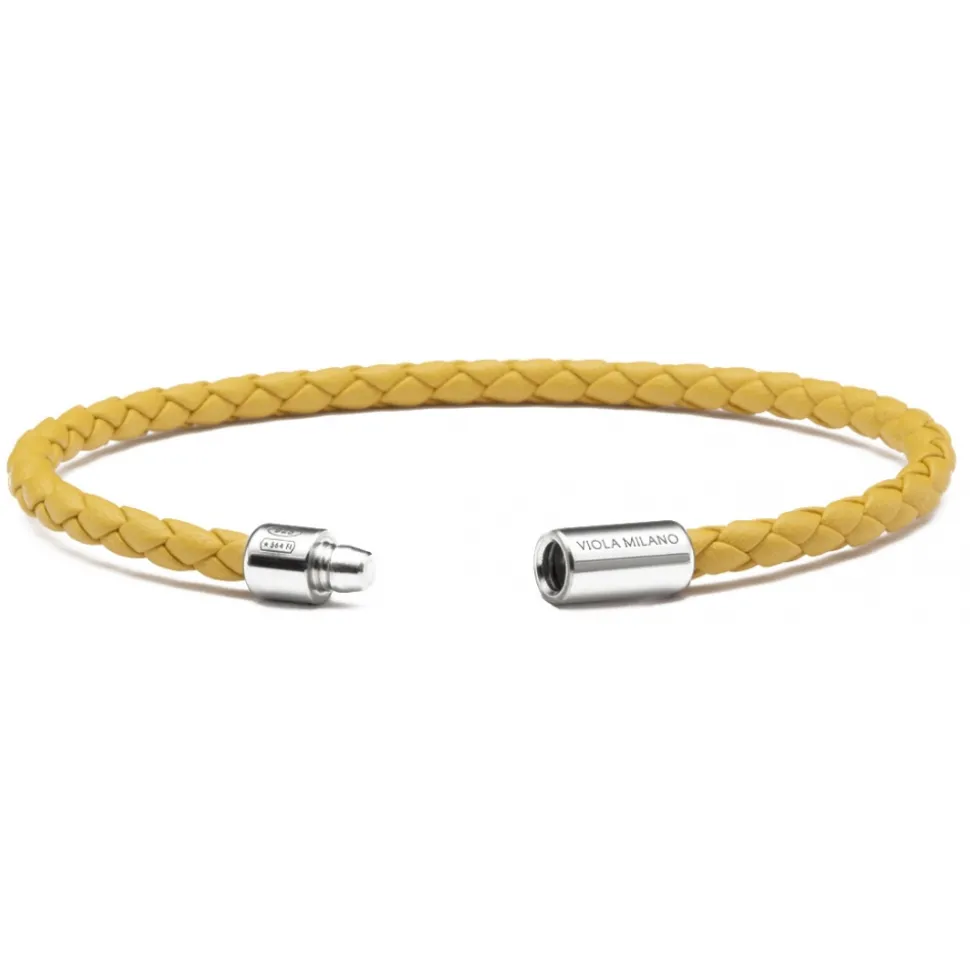 Viola Milano - Braided Italian Leather Bracelet - Yellow - Handmade in Italy - Luxury Exclusive Collection - Avvenice