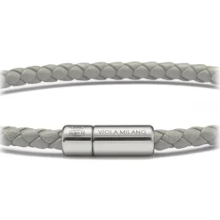 Viola Milano - Braided Italian Leather Bracelet - Grey - Handmade in Italy - Luxury Exclusive Collection - Avvenice