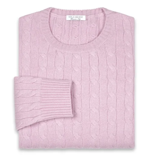 Viola Milano - Cable Knit Loro Piana Cashmere Sweater - Pink - Handmade in Italy - Luxury Exclusive Collection - Avvenice