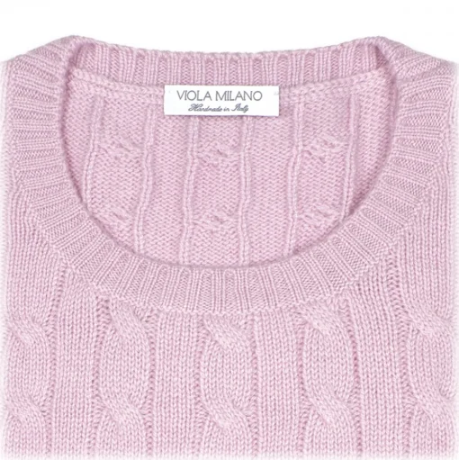 Viola Milano - Cable Knit Loro Piana Cashmere Sweater - Pink - Handmade in Italy - Luxury Exclusive Collection - Avvenice