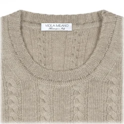 Viola Milano - Cable Knit Loro Piana Cashmere Sweater - Beige - Handmade in Italy - Luxury Exclusive Collection - Avvenice