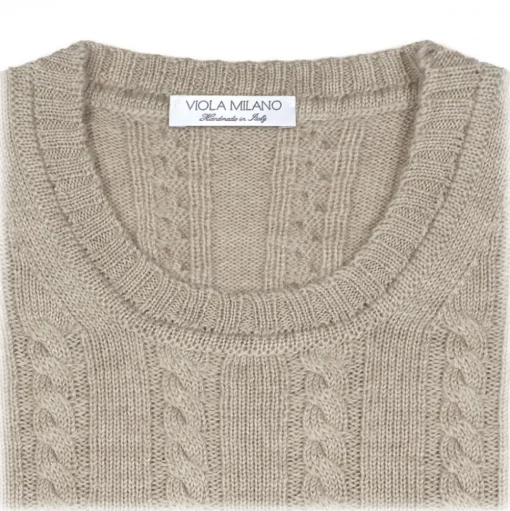 Viola Milano - Cable Knit Loro Piana Cashmere Sweater - Beige - Handmade in Italy - Luxury Exclusive Collection - Avvenice