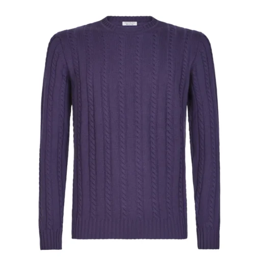 Viola Milano - Cable Knit Lambswool Sweater - Viola - Handmade in Italy - Luxury Exclusive Collection - Avvenice