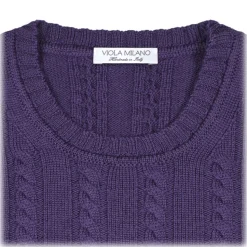 Viola Milano - Cable Knit Lambswool Sweater - Viola - Handmade in Italy - Luxury Exclusive Collection - Avvenice