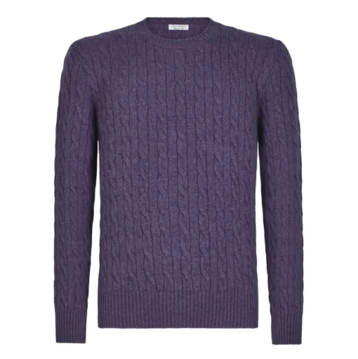 Viola Milano - Cable Knit Loro Piana Cashmere Sweater - Viola - Handmade in Italy - Luxury Exclusive Collection - Avvenice