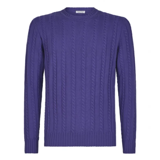 Viola Milano - Cable Knit Lambswool Sweater - Purple - Handmade in Italy - Luxury Exclusive Collection - Avvenice