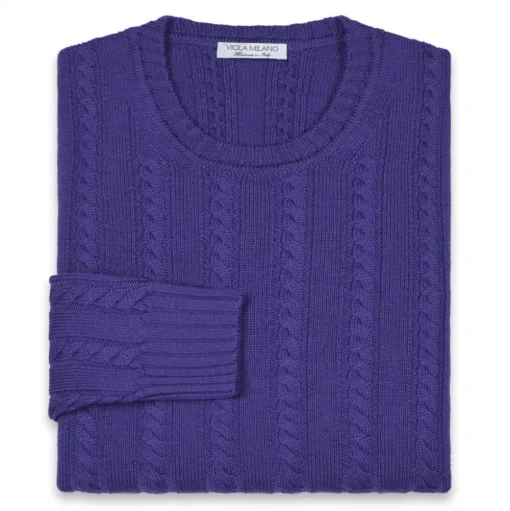 Viola Milano - Cable Knit Lambswool Sweater - Purple - Handmade in Italy - Luxury Exclusive Collection - Avvenice