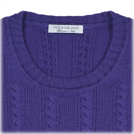 Viola Milano - Cable Knit Lambswool Sweater - Purple - Handmade in Italy - Luxury Exclusive Collection - Avvenice