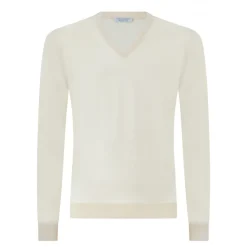 Viola Milano - Cashmere V-Neck Sweater - Cream - Handmade in Italy - Luxury Exclusive Collection - Avvenice