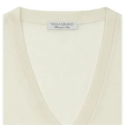 Viola Milano - Cashmere V-Neck Sweater - Cream - Handmade in Italy - Luxury Exclusive Collection - Avvenice