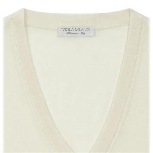 Viola Milano - Cashmere V-Neck Sweater - Cream - Handmade in Italy - Luxury Exclusive Collection - Avvenice