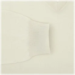 Viola Milano - Cashmere V-Neck Sweater - Cream - Handmade in Italy - Luxury Exclusive Collection - Avvenice