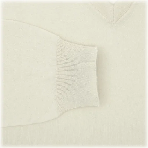 Viola Milano - Cashmere V-Neck Sweater - Cream - Handmade in Italy - Luxury Exclusive Collection - Avvenice