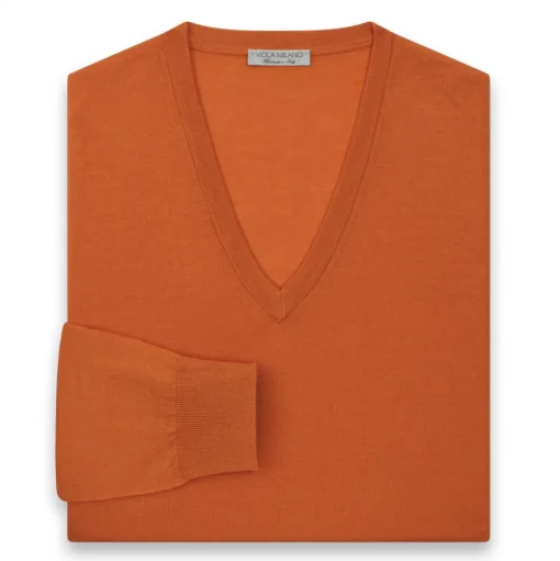 Viola Milano - Cashmere V-Neck Sweater - Orange - Handmade in Italy - Luxury Exclusive Collection - Avvenice