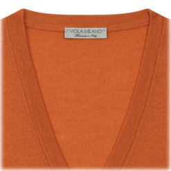 Viola Milano - Cashmere V-Neck Sweater - Orange - Handmade in Italy - Luxury Exclusive Collection - Avvenice