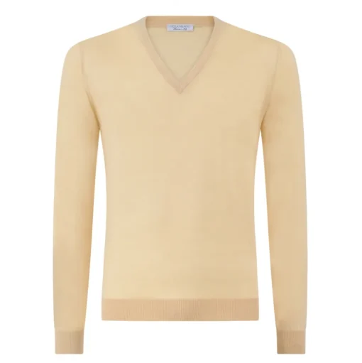 Viola Milano - Cashmere V-Neck Sweater - Sand and Yellow - Handmade in Italy - Luxury Exclusive Collection - Avvenice