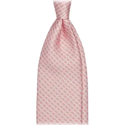 Viola Milano - Chain Circle Handprinted Selftipped Silk Tie - Pink/White - Handmade in Italy - Luxury Exclusive Collection - Avvenice