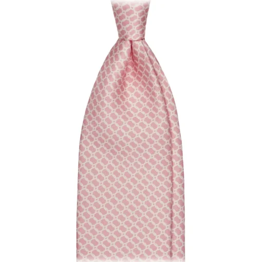 Viola Milano - Chain Circle Handprinted Selftipped Silk Tie - Pink/White - Handmade in Italy - Luxury Exclusive Collection - Avvenice