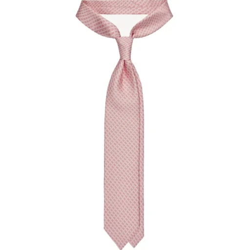 Viola Milano - Chain Circle Handprinted Selftipped Silk Tie - Pink/White - Handmade in Italy - Luxury Exclusive Collection - Avvenice