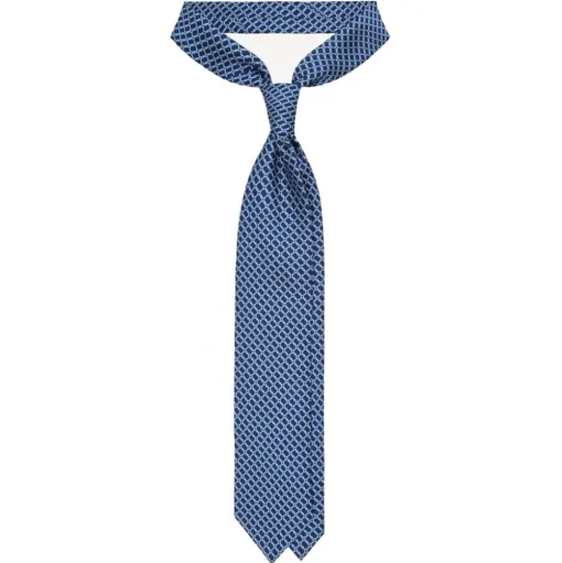 Viola Milano - Chain Circle Handprinted Selftipped Silk Tie - Navy/White - Handmade in Italy - Luxury Exclusive Collection - Avvenice