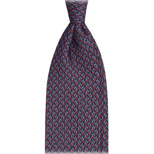Viola Milano - Chain Pattern Selftipped Silk Tie - Navy - Handmade in Italy - Luxury Exclusive Collection - Avvenice