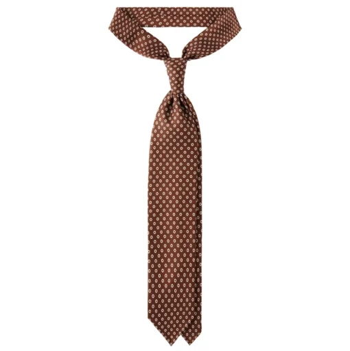 Viola Milano - Circle Printed Selftipped Italian Silk Tie - Brown / White - Made in Italy - Luxury Exclusive Collection - Avvenice