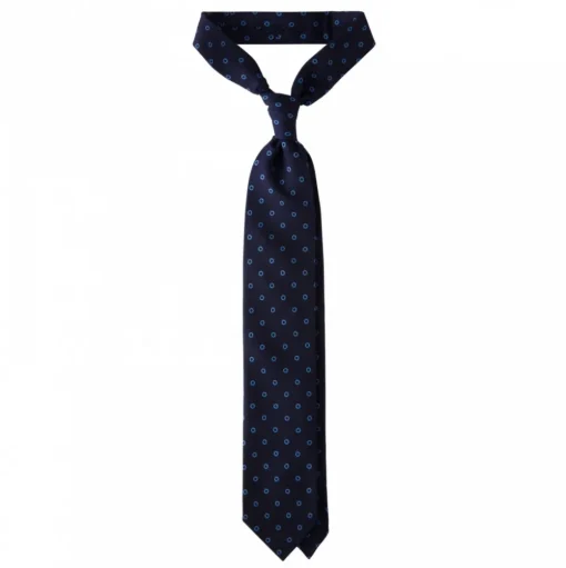 Viola Milano - Circle Printed Selftipped Italian Silk Tie - Navy / Sea - Made in Italy - Luxury Exclusive Collection - Avvenice