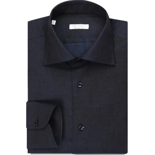 Viola Milano - Classic Denim Cut-Away Collar Dress Shirt - Midnight Denim - Handmade in Italy - Luxury Exclusive Collection - Avvenice