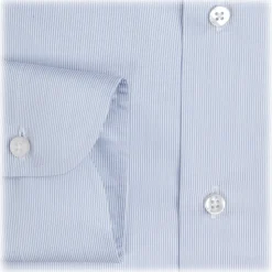 Viola Milano - Classic Micro Stripe Napoli Collar Dress Shirt - Blue/White - Handmade in Italy - Luxury Exclusive Collection - Avvenice