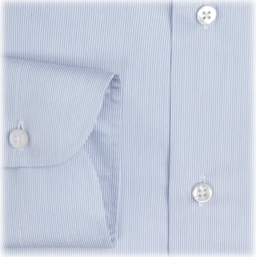 Viola Milano - Classic Micro Stripe Napoli Collar Dress Shirt - Blue/White - Handmade in Italy - Luxury Exclusive Collection - Avvenice