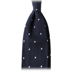 Viola Milano - Classic Polka Dot 3-Fold Grenadine Tie - Navy / White - Made in Italy - Luxury Exclusive Collection - Avvenice