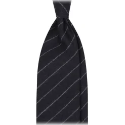 Viola Milano - Classic Shalk Stripe Untipped Vintage Flannel Tie - Navy - Handmade in Italy - Luxury Exclusive Collection - Avvenice