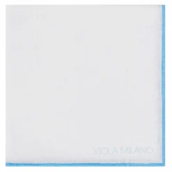 Viola Milano - Classic Shoestring 100% Linen Pocket Square - Light Blue - Handmade in Italy - Luxury Exclusive Collection - Avvenice