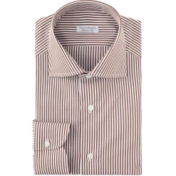 Viola Milano - Classic Stripe Cut-Away Collar Dress Shirt - Brown/White - Handmade in Italy - Luxury Exclusive Collection - Avvenice