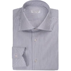 Viola Milano - Classic Stripe Cut-Away Collar Dress Shirt - Midnight/White - Handmade in Italy - Luxury Exclusive Collection - Avvenice