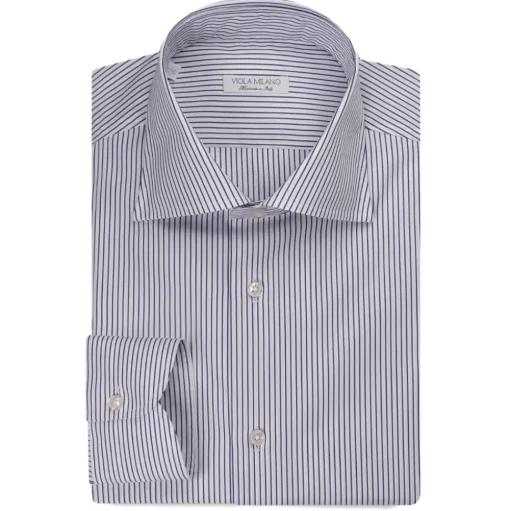 Viola Milano - Classic Stripe Cut-Away Collar Dress Shirt - Midnight/White - Handmade in Italy - Luxury Exclusive Collection - Avvenice
