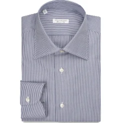 Viola Milano - Classic Stripe Napoli Collar Dress Shirt - Navy/White - Handmade in Italy - Luxury Exclusive Collection - Avvenice