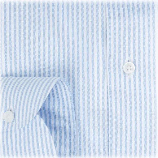 Viola Milano - Classic Stripe Cut-Away Collar Dress Shirt - Light Blue Oxford - Handmade in Italy - Luxury Exclusive Collection - Avvenice