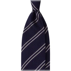 Viola Milano - Classic Stripe 3-Fold Grenadine Tie - Navy/White - Handmade in Italy - Luxury Exclusive Collection - Avvenice